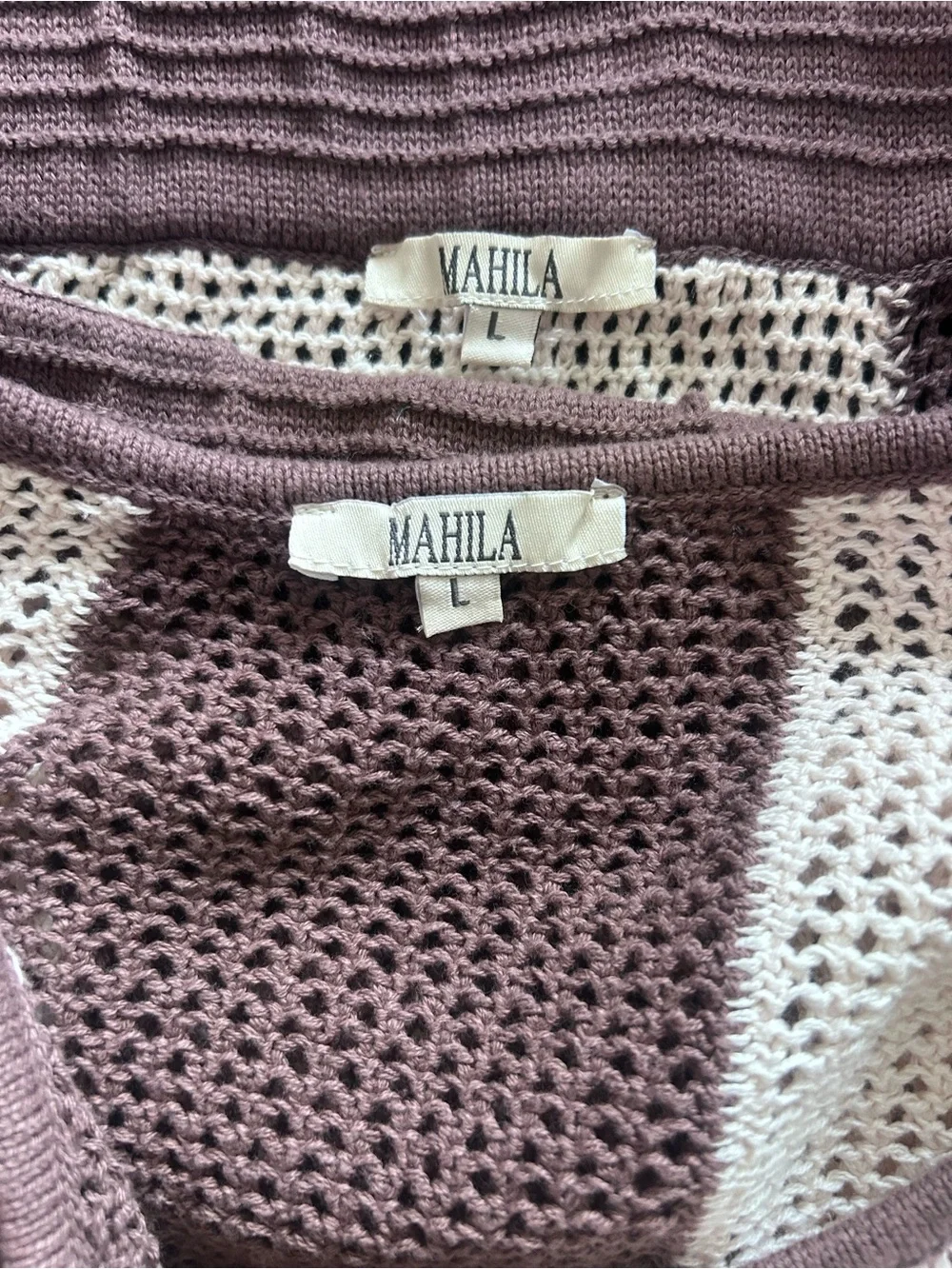 Two-Tone Knit Midi Skirt in Blush and Taupe